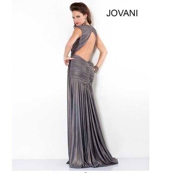 JOVANI PROM sexy gown, ruching at sides & bodice, open back  6543 gray Size 6 - Picture 3 of 14